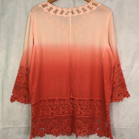 CHICOS Woman’s Embroidered 3/4 Sleeve Ombre Top Tunic Size 3 - Picture 7 of 11